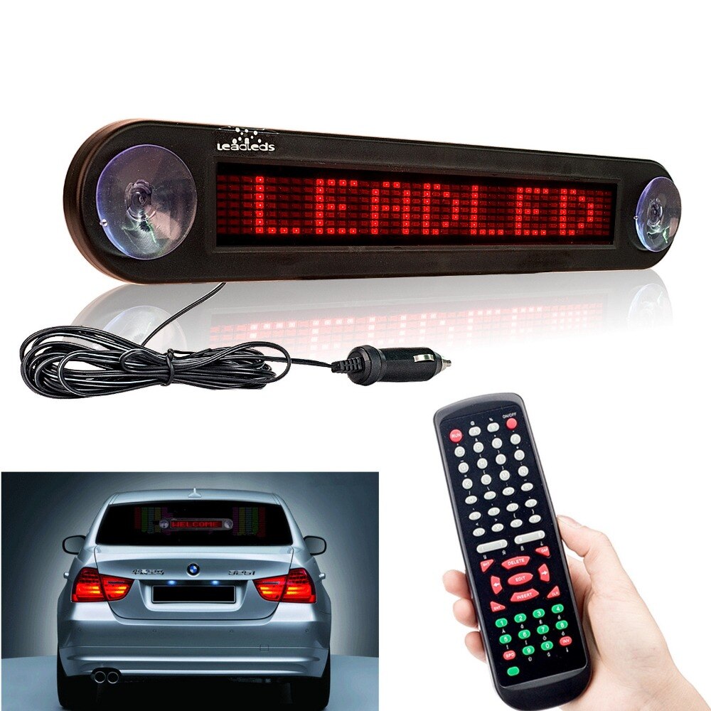 Leadleds 12V Car LED Programmable Message Sign Scrolling Display Board with  Remote (Red)